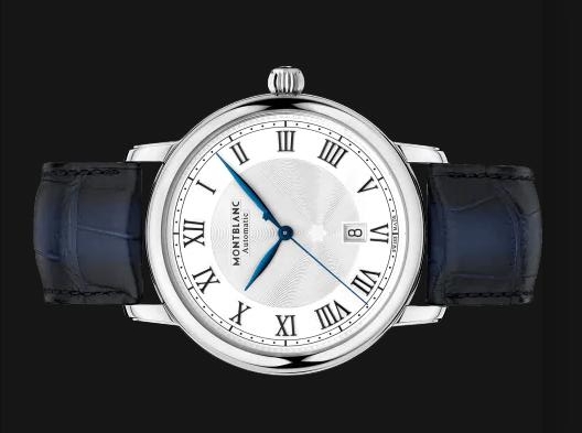 The stainless steel copy watch has Roman numerals.